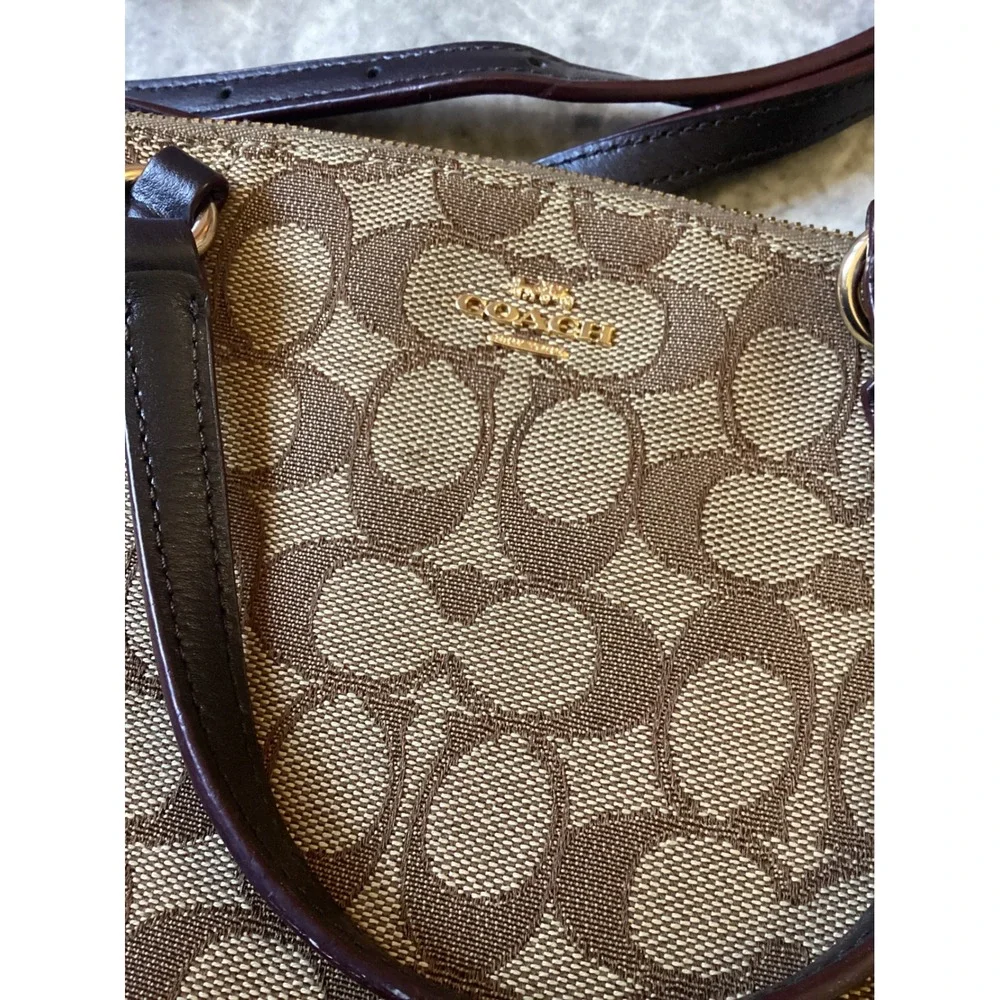 Coach Kelsey Satchel Signature Jacquard Canvas Brown Crossbody Bag F27580